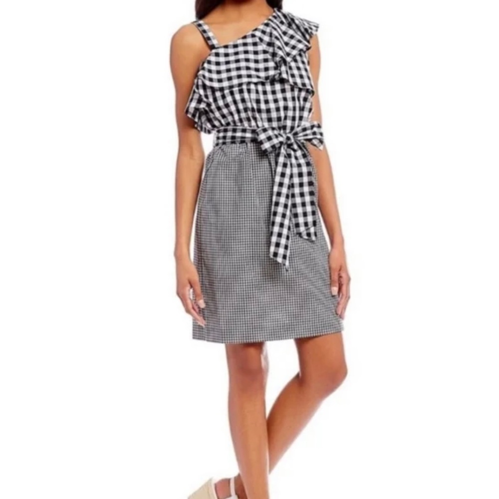 Calvin Klein Women's Gingham One-Shoulder Flounce Dress